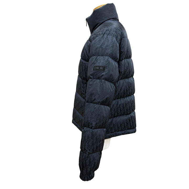 美品▼DIOR ディオール オム 943C449A4462 オブリーク 総柄 ダブルジップアップ ダウンジャケット ネイビー 46 イタリア製 正規品 メンズ