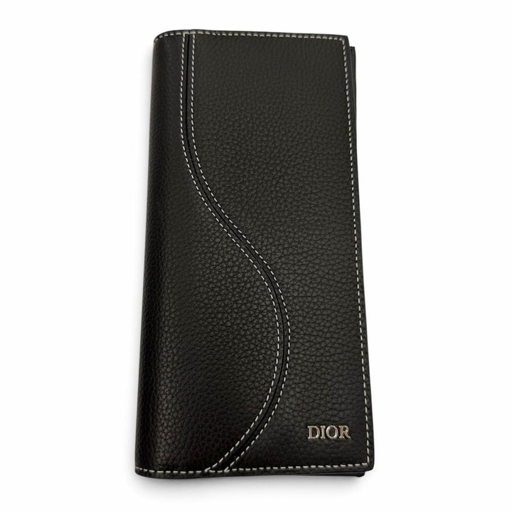 極美品▼DIOR ディオール オム 2ADBC330YKK Saddle サドル レザー ロゴ金具 ロングウォレット 二つ折り 長財布 ブラック メンズ 箱付き