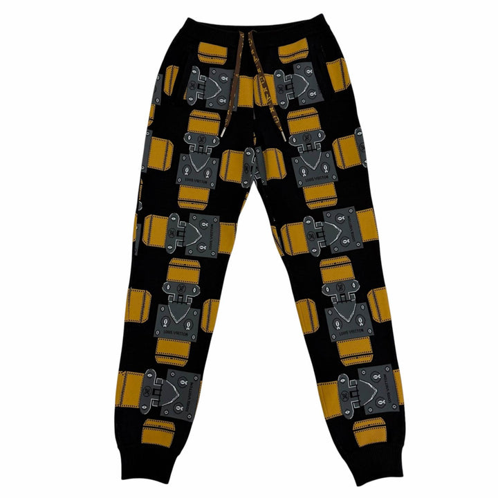 美品☆LOUIS VUITTON ルイヴィトン ジャガード 金具モチーフ モノグラムドローコード ニットジョガーパンツ S イタリア製 正規品
