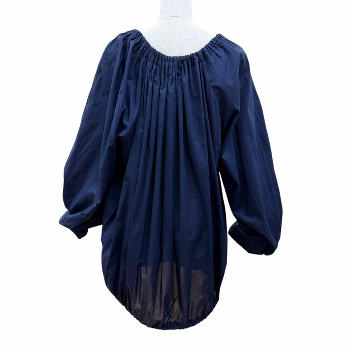 美品☆DRIES VAN NOTEN ドリスヴァンノッテン ドローコード ボリュームスリーブ ギャザープルオーバーブラウス トップス ネイビー 正規品