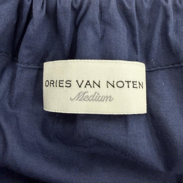 美品☆DRIES VAN NOTEN ドリスヴァンノッテン ドローコード ボリュームスリーブ ギャザープルオーバーブラウス トップス ネイビー 正規品