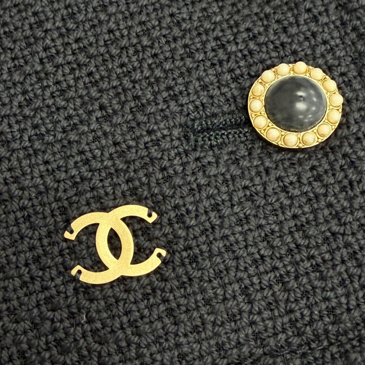 良品△CHANEL シャネル ヴィンテージ 02P P19669 ココマーク パールボタン 4ポケット スキッパーデザイン ツイードジャケット 44 正規品