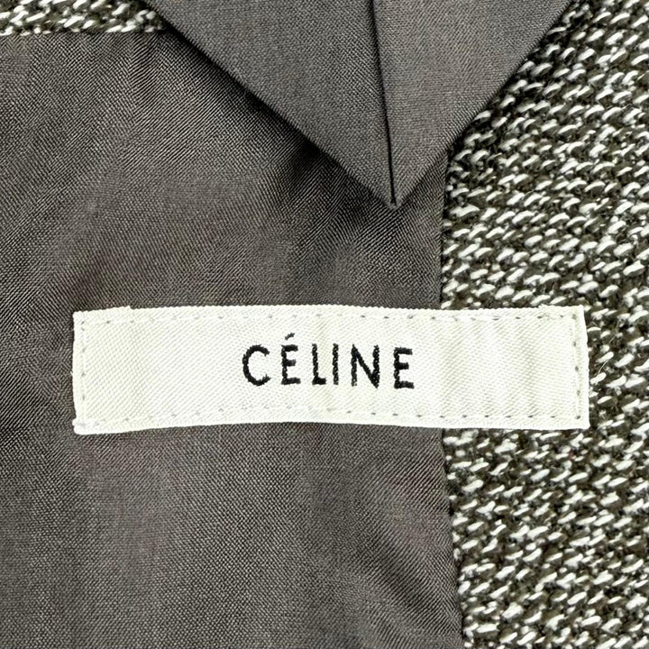 美品☆CELINE セリーヌ 28H28/6268 ウール カシミヤ フィービー期 ツイード ロング丈 クロンビーコート ブラウン 38 フランス製 正規品
