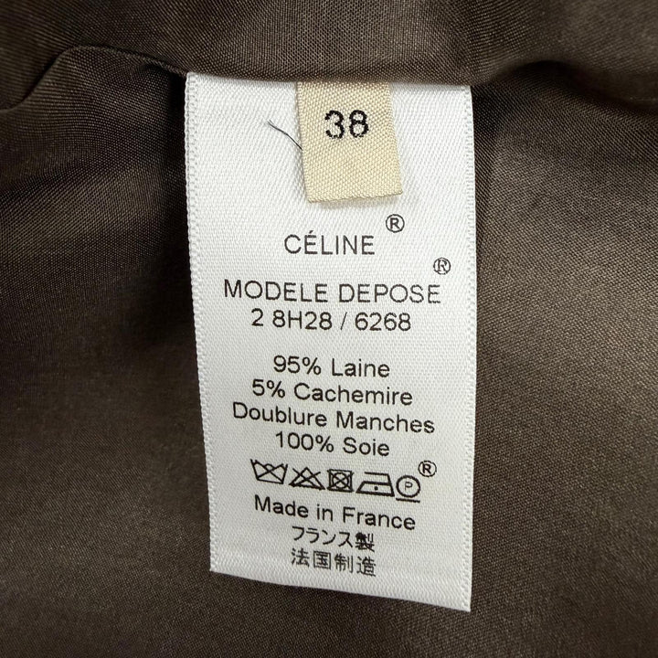 美品☆CELINE セリーヌ 28H28/6268 ウール カシミヤ フィービー期 ツイード ロング丈 クロンビーコート ブラウン 38 フランス製 正規品
