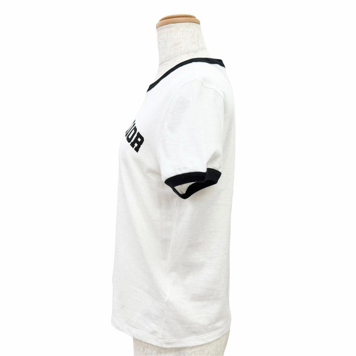 極美品△Christian Dior クリスチャンディオール 513T07B4222 コットン リネン ロゴ Bee刺繍 クルーネック 半袖Ｔシャツ 白 黒 XS 正規品