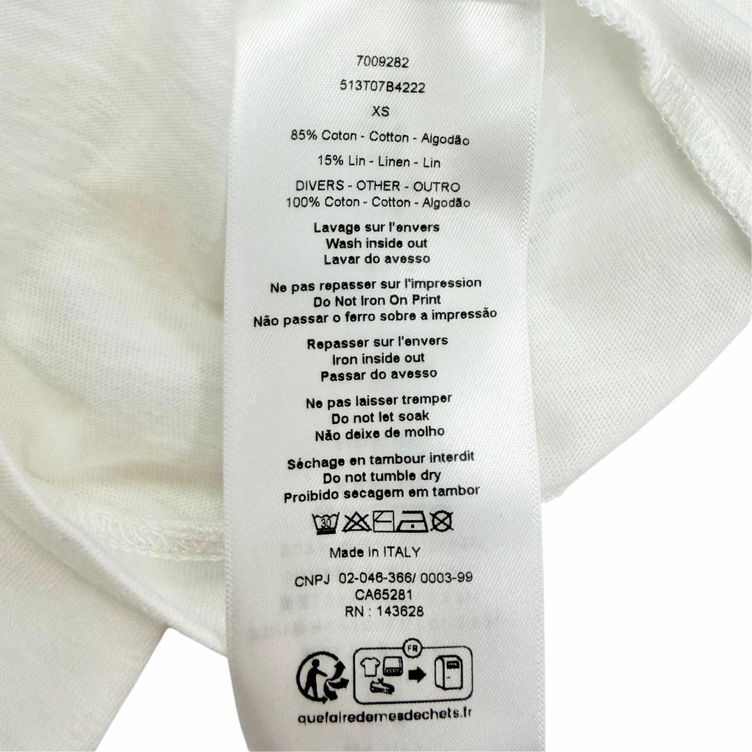 極美品△Christian Dior クリスチャンディオール 513T07B4222 コットン リネン ロゴ Bee刺繍 クルーネック 半袖Ｔシャツ 白 黒 XS 正規品