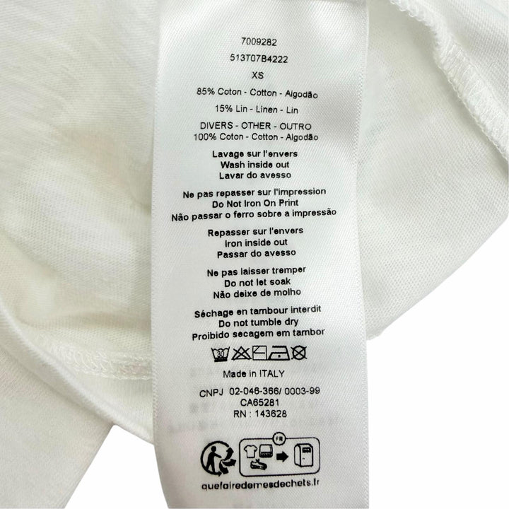 極美品△Christian Dior クリスチャンディオール 513T07B4222 コットン リネン ロゴ Bee刺繍 クルーネック 半袖Ｔシャツ 白 黒 XS 正規品