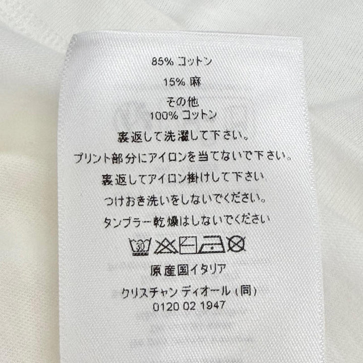 極美品△Christian Dior クリスチャンディオール 513T07B4222 コットン リネン ロゴ Bee刺繍 クルーネック 半袖Ｔシャツ 白 黒 XS 正規品