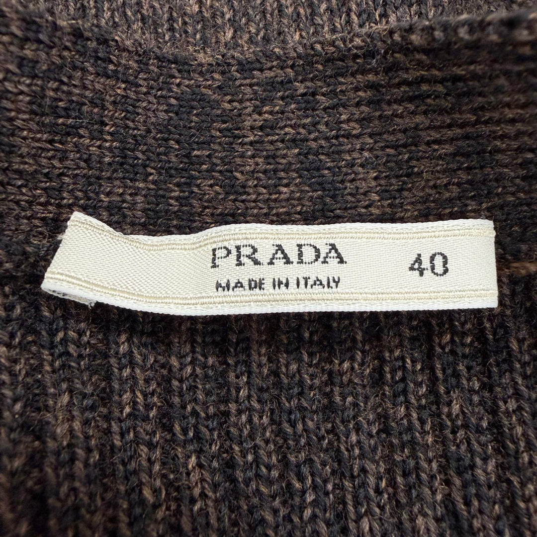 美品☆PRADA プラダ ウール100％ リブ編み クロップド丈 長袖ニット カーディガン ブラウン IT 40 イタリア製 正規品 レディース