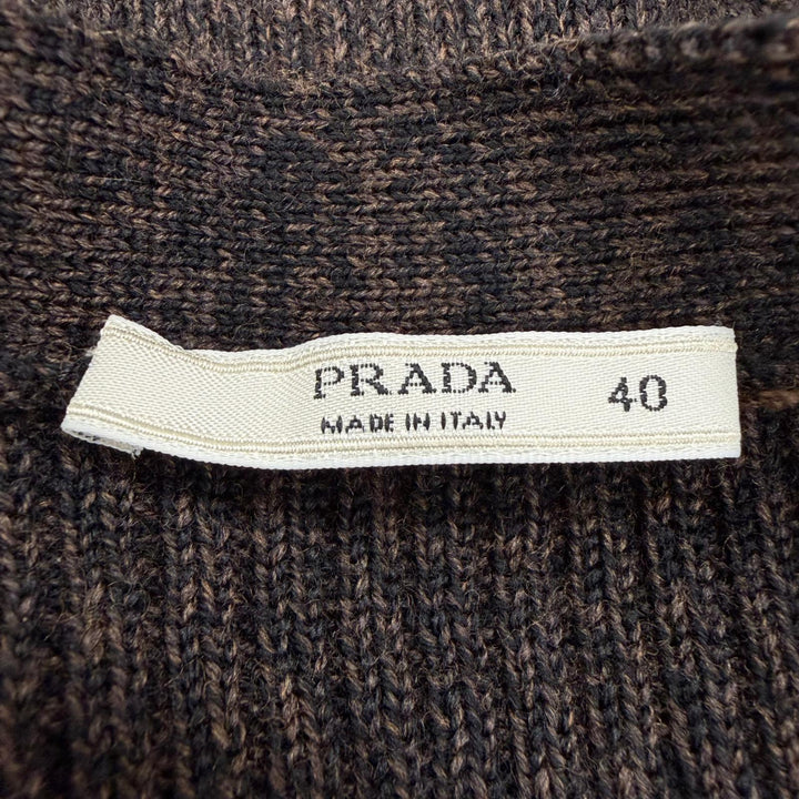 美品☆PRADA プラダ ウール100％ リブ編み クロップド丈 長袖ニット カーディガン ブラウン IT 40 イタリア製 正規品 レディース