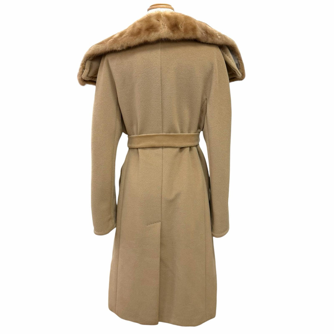 美品△Max Mara マックスマーラ ウール カシミヤ ミンクファー ボタンレスタイプ ロング ベルトラップ コート ブラウン 40 伊製 正規品