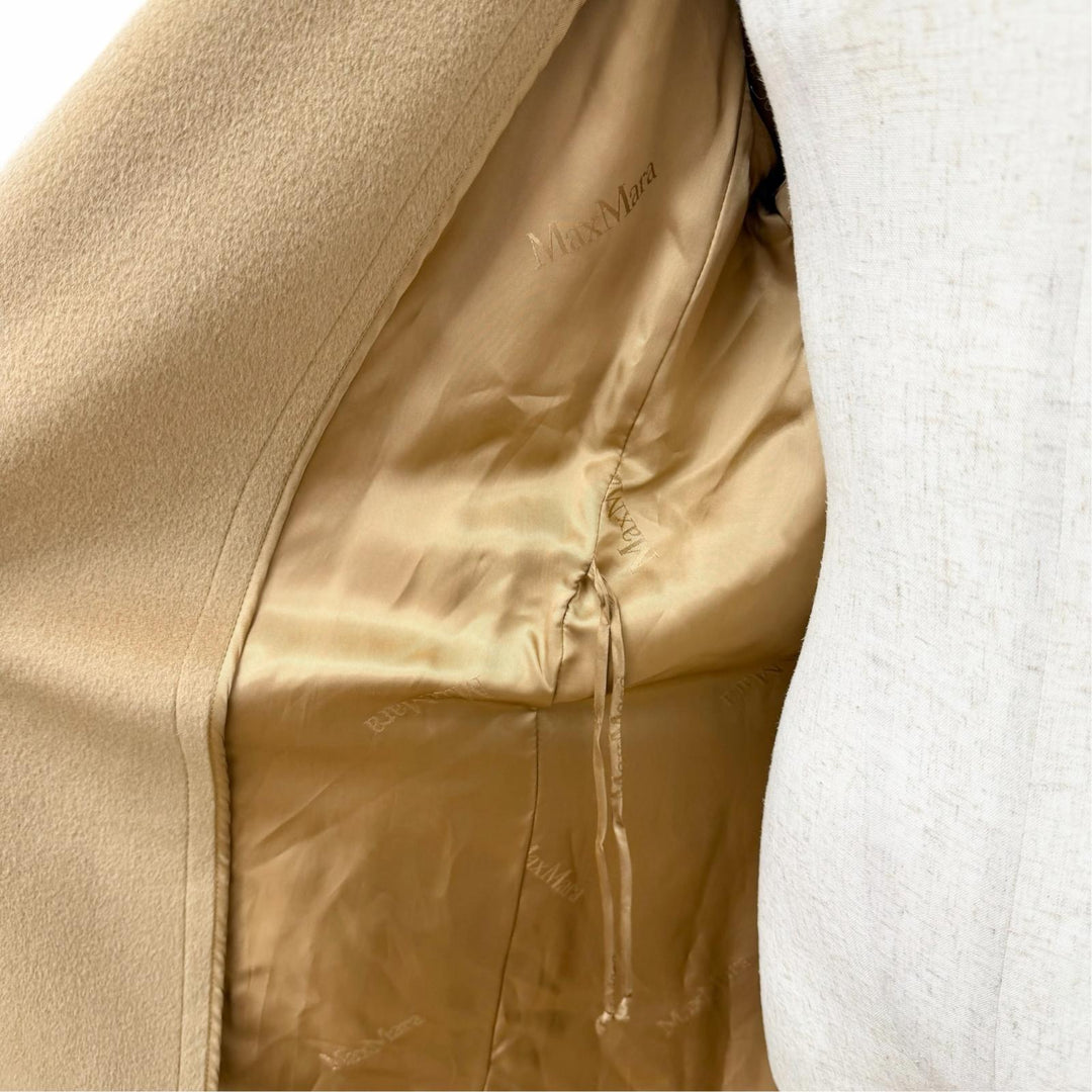 美品△Max Mara マックスマーラ ウール カシミヤ ミンクファー ボタンレスタイプ ロング ベルトラップ コート ブラウン 40 伊製 正規品