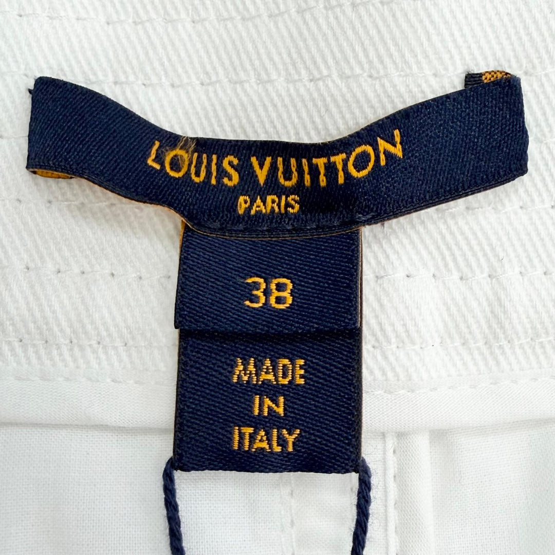 極美品△LOUIS VUITTON ルイヴィトン コットン ロゴスナップボタン ロング デニム スカート ホワイト 38 イタリア製 正規品 レディース