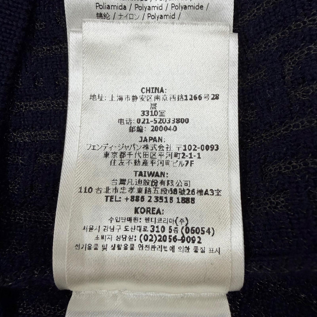 美品▼FENDI フェンディ FZX091 ウール83％ 透かしズッカ編み クルーネック ニット セーター ネイビー 44 イタリア製 正規品 メンズ