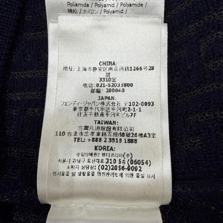 美品▼FENDI フェンディ FZX091 ウール83％ 透かしズッカ編み クルーネック ニット セーター ネイビー 44 イタリア製 正規品 メンズ