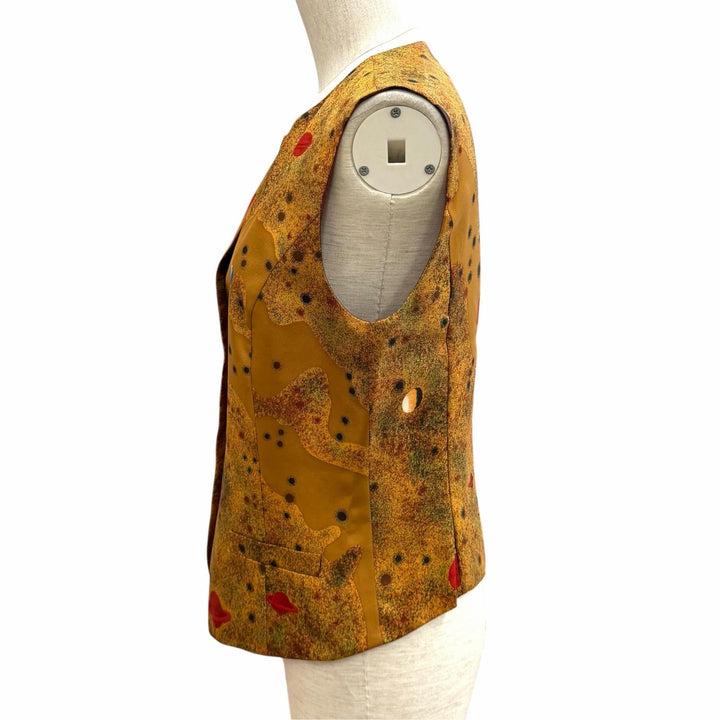 極美品★HERMES エルメス ヴィンテージ シルク100％ マルジェラ期 シェルボタン 惑星柄 ジレ ベスト ブラウン 38 フランス製 正規品