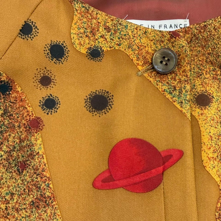 極美品★HERMES エルメス ヴィンテージ シルク100％ マルジェラ期 シェルボタン 惑星柄 ジレ ベスト ブラウン 38 フランス製 正規品