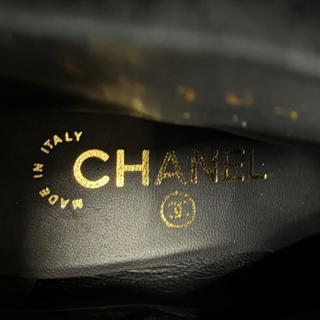 美品★CHANEL シャネル G35184 ココマーク バックジップ チャンキーヒール ベロア ショートブーツ ブラック ゴールド金具 35 保存袋付