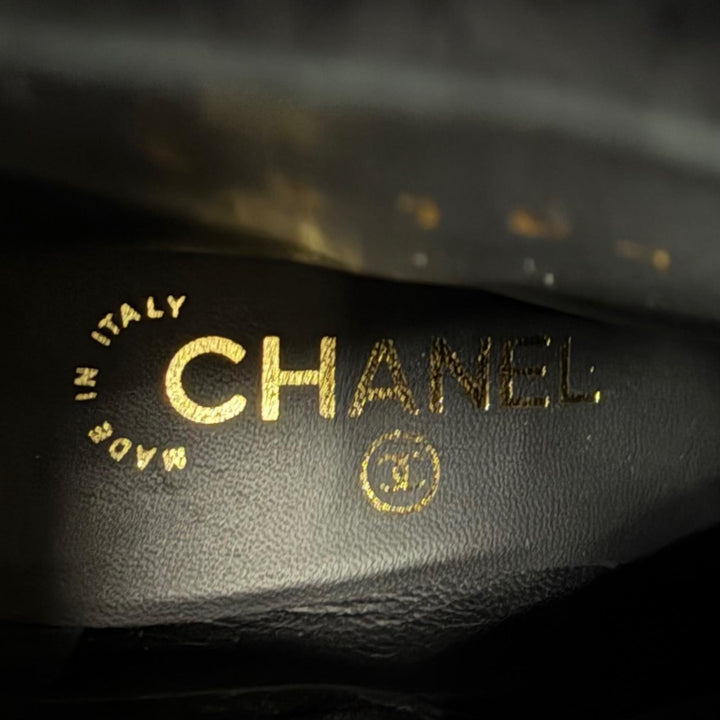 美品★CHANEL シャネル G35184 ココマーク バックジップ チャンキーヒール ベロア ショートブーツ ブラック ゴールド金具 35 保存袋付