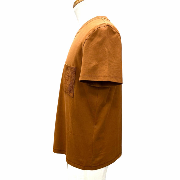 極美品☆HERMES エルメス 3H4614DL コットン100％ Hロゴ ポケット付 クルーネック 半袖Ｔシャツ ブラウン 44 フランス製 メンズ