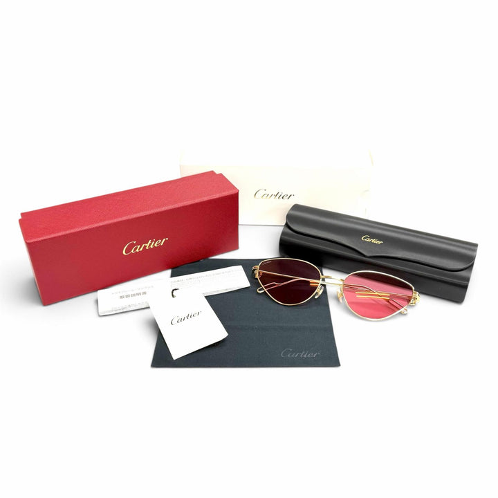 未使用品△Cartier カルティエ CT0155S プルミエール ドゥ カルティエ 2Cデコール キャッツアイ サングラス 57□19 140 デモレンズ 箱付