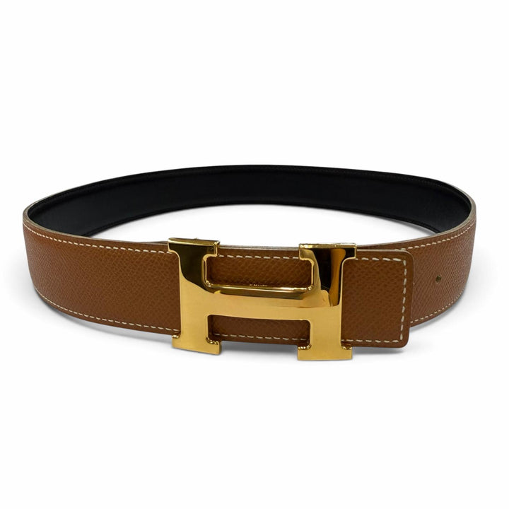 美品☆HERMES エルメス ヴィンテージ ゴールド金具 マルジェラ期 Hロゴ金具 リバーシブル レザー ベルト ブラック ブラウン 70 □B刻印