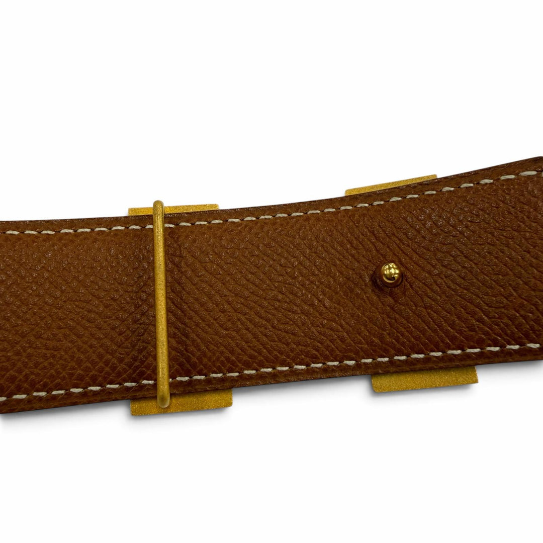 美品☆HERMES エルメス ヴィンテージ ゴールド金具 マルジェラ期 Hロゴ金具 リバーシブル レザー ベルト ブラック ブラウン 70 □B刻印