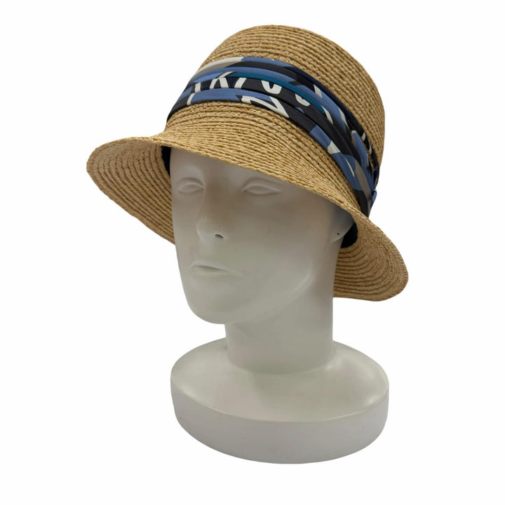極美品☆HERMES エルメス シルク使い ラフィア ストローハット 麦わら帽子 ハット ナチュラル 59 フランス製 正規品 レディース