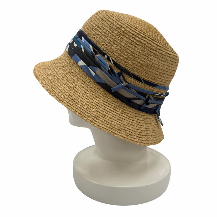 極美品☆HERMES エルメス シルク使い ラフィア ストローハット 麦わら帽子 ハット ナチュラル 59 フランス製 正規品 レディース