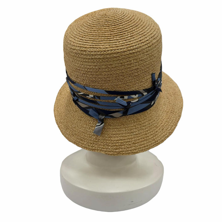 極美品☆HERMES エルメス シルク使い ラフィア ストローハット 麦わら帽子 ハット ナチュラル 59 フランス製 正規品 レディース
