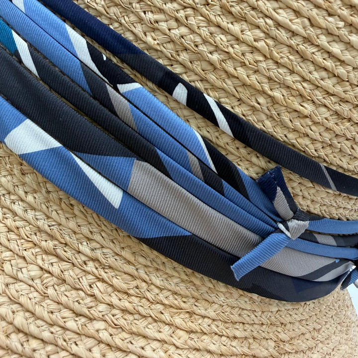 極美品☆HERMES エルメス シルク使い ラフィア ストローハット 麦わら帽子 ハット ナチュラル 59 フランス製 正規品 レディース