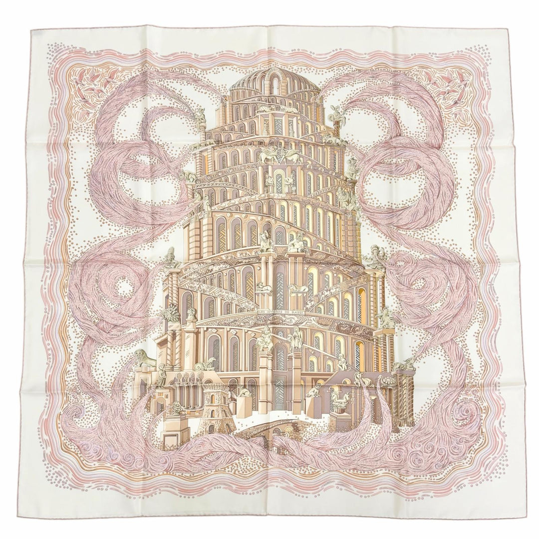 極美品△HERMES エルメス Les Rivieres de Babel バベルの川 シルク100％ スカーフ ピンク系 フランス製 レディース 箱付き オススメ◎