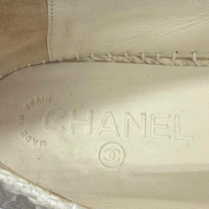 美品□CHANEL シャネル G29762 ココマーク エスパドリーユ スリッポン フラットシューズ アイボリー 42 スペイン製 メンズ 保存袋付き