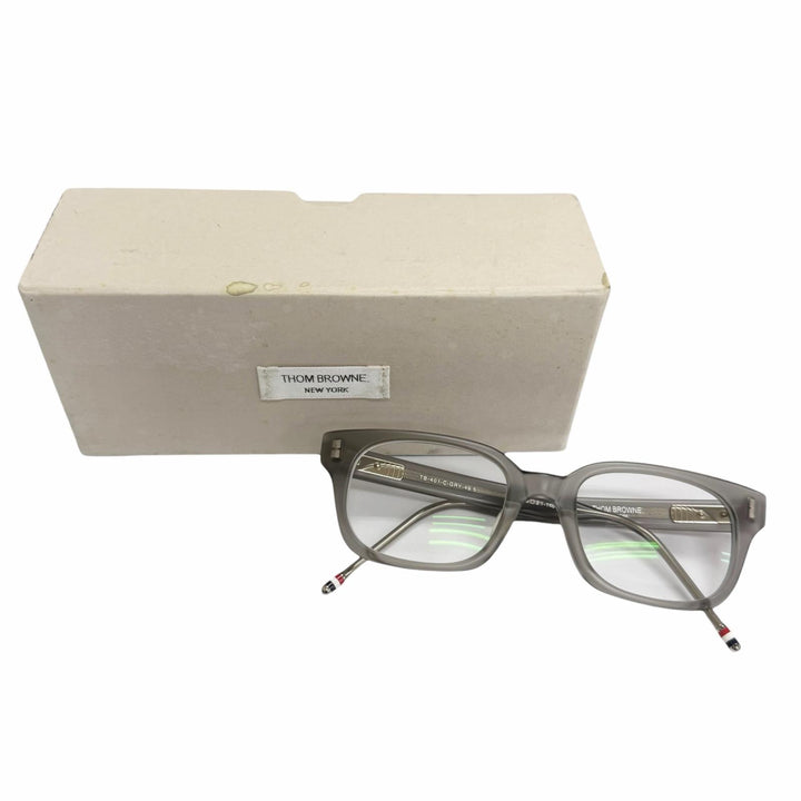 美品□THOM BROWNE トムブラウン TB-401C ウェリントン メガネ 眼鏡 アイウェア マットクリアグレー 49.5□21-148 度入り 日本製 メンズ