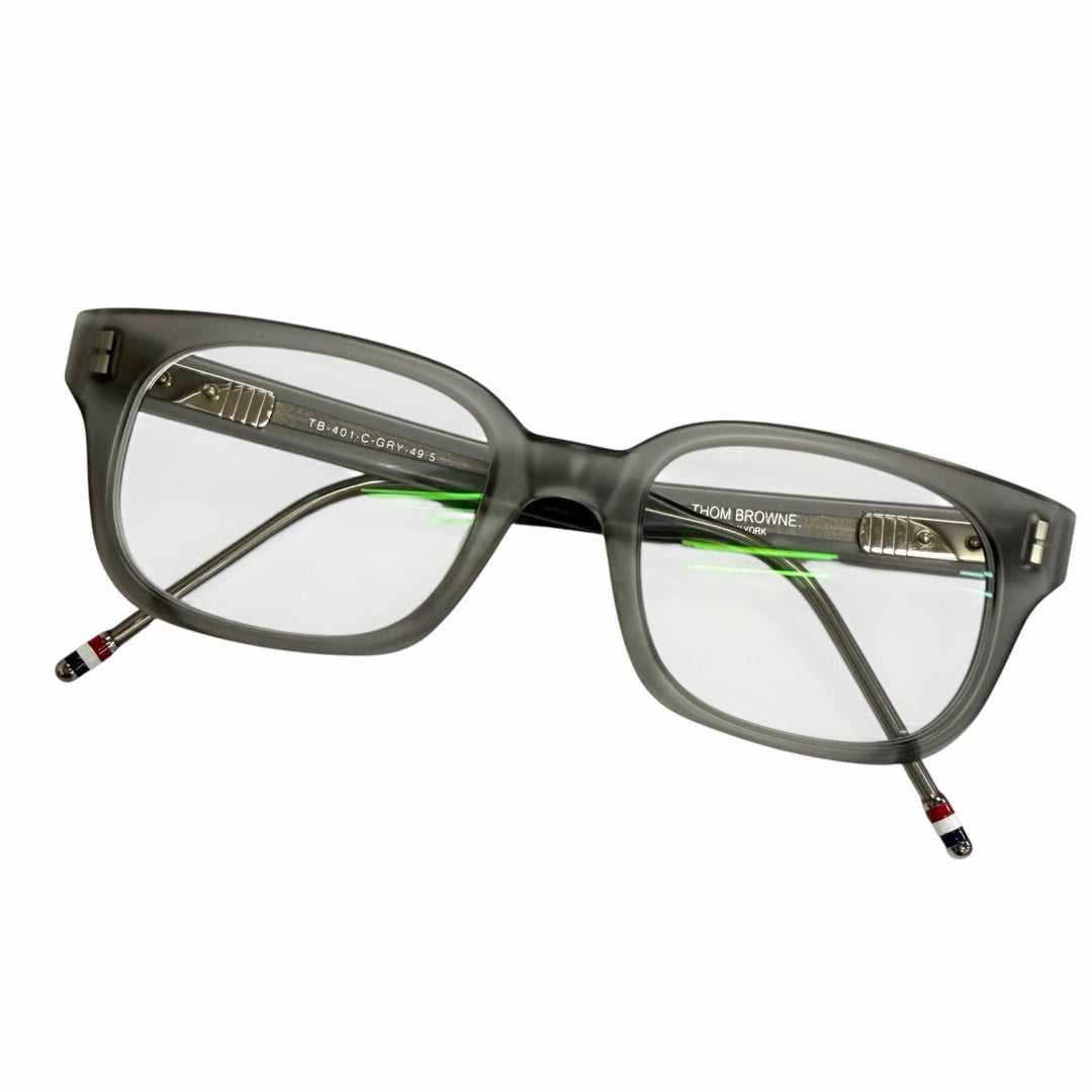 美品□THOM BROWNE トムブラウン TB-401C ウェリントン メガネ 眼鏡 アイウェア マットクリアグレー 49.5□21-148 度入り 日本製 メンズ