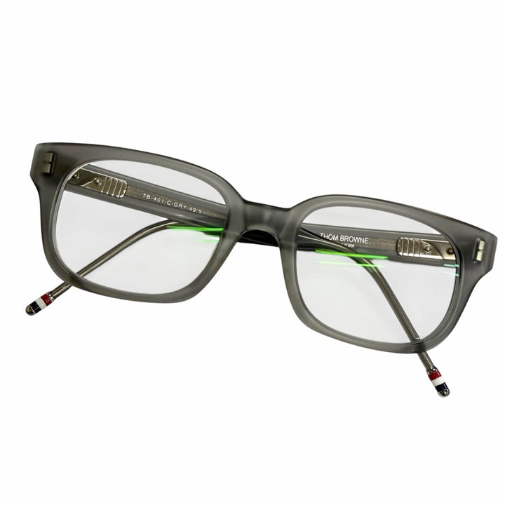 美品□THOM BROWNE トムブラウン TB-401C ウェリントン メガネ 眼鏡 アイウェア マットクリアグレー 49.5□21-148 度入り 日本製 メンズ