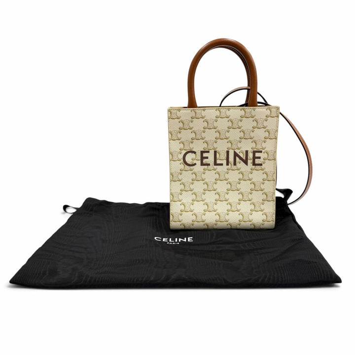 極美品★CELINE セリーヌ トリオンフ コーティングキャンバス レザー ミニ バーティカル カバ ショルダーバッグ 保存袋付き