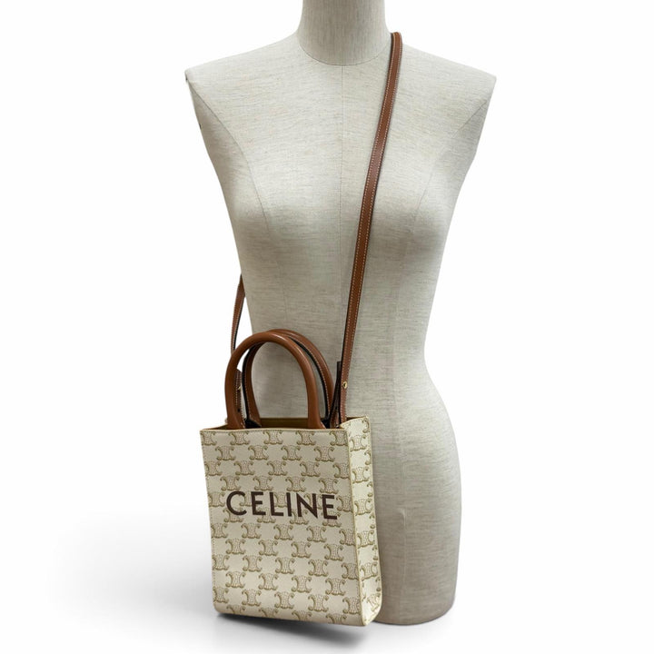 極美品★CELINE セリーヌ トリオンフ コーティングキャンバス レザー ミニ バーティカル カバ ショルダーバッグ 保存袋付き