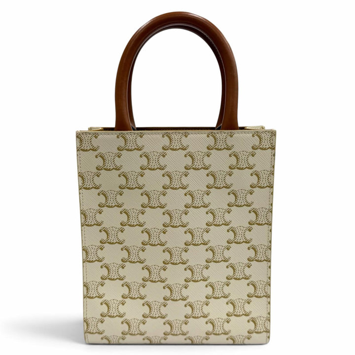 極美品★CELINE セリーヌ トリオンフ コーティングキャンバス レザー ミニ バーティカル カバ ショルダーバッグ 保存袋付き