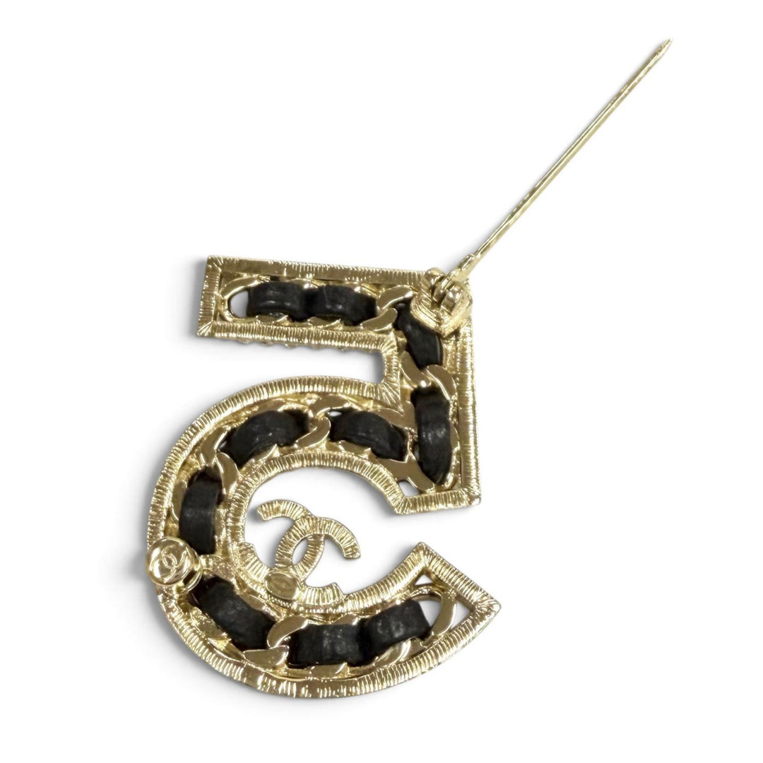 極美品★CHANEL シャネル B23P NO.5 ココマーク ラインストーン チェーンモチーフ クリスタル ブローチ ブラック ゴールド 伊製 箱付き