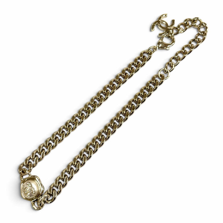 極美品★CHANEL シャネル B22S ラインストーンココマーク エコパール 喜平 チョーカー ネックレス ゴールド ホワイト イタリア製 箱付き