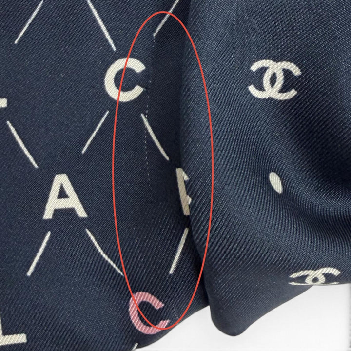 美品★CHANEL シャネル シルク100％ ココマーク ロゴデザイン リボン シュシュ ヘアアクセサリー ネイビー イタリア製 レディース 箱付き