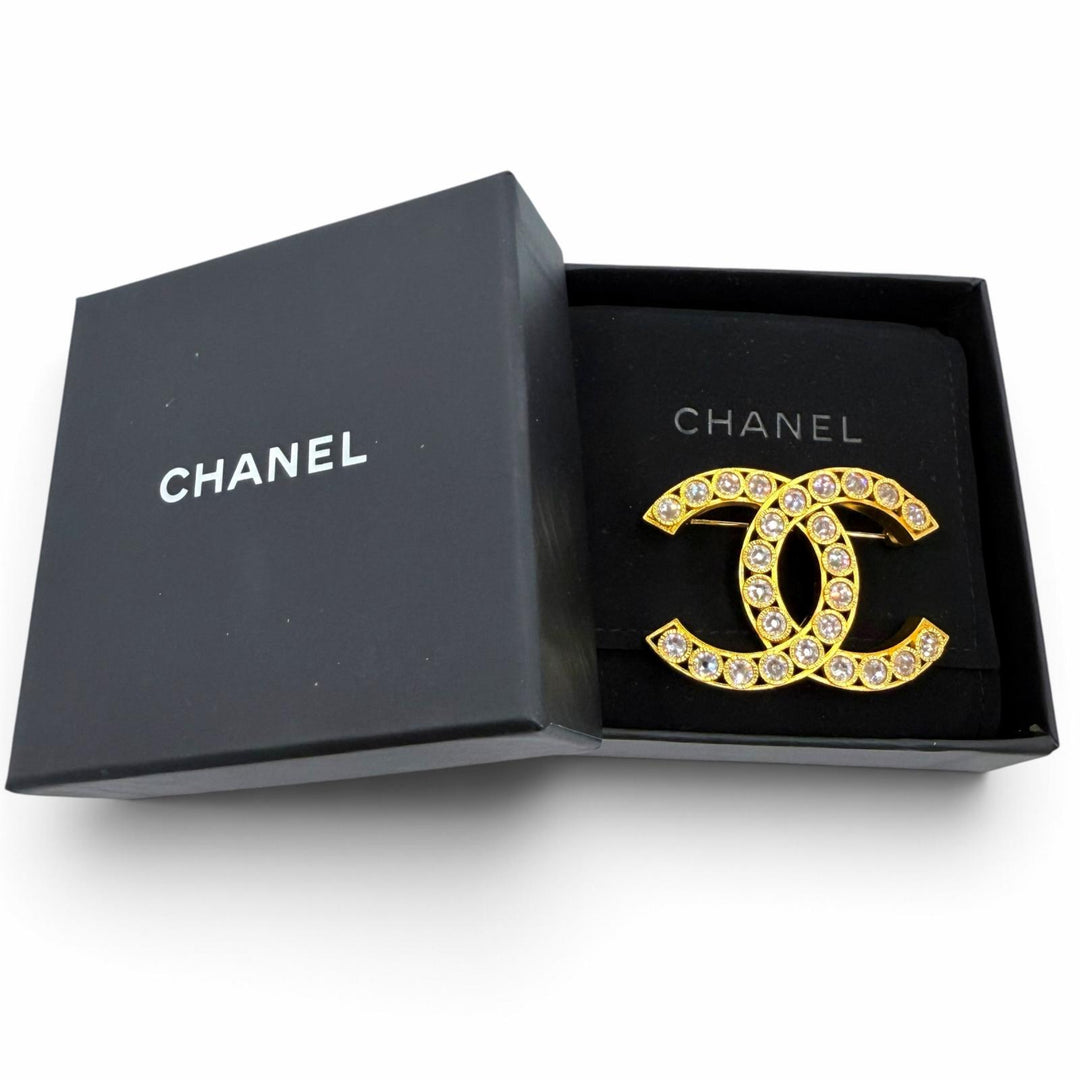 極美品☆CHANEL シャネル P22A メディエダール コレクション ラインストーン ココマーク ブローチ ゴールド フランス製 箱・保存袋付き