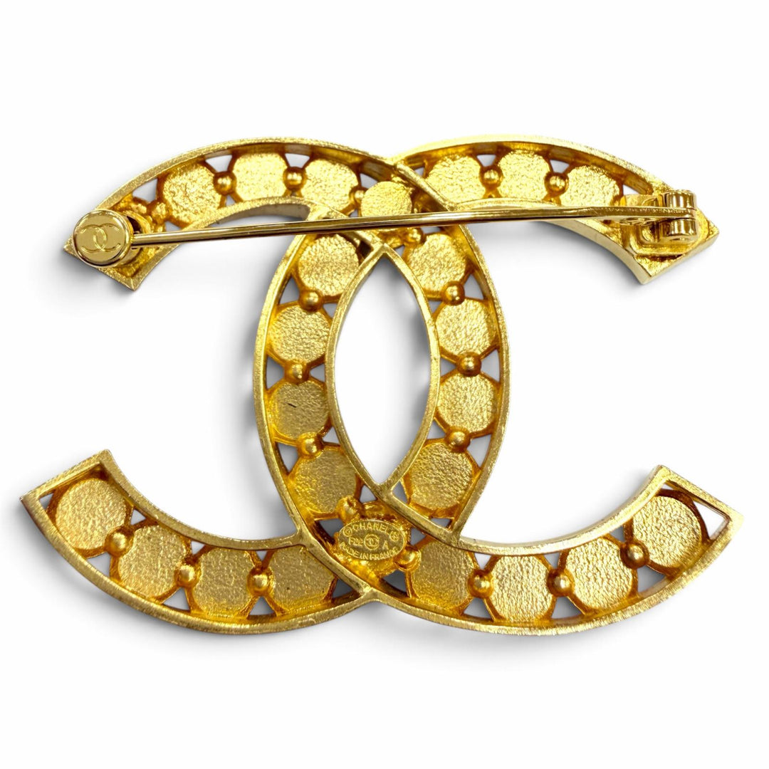 極美品☆CHANEL シャネル P22A メディエダール コレクション ラインストーン ココマーク ブローチ ゴールド フランス製 箱・保存袋付き