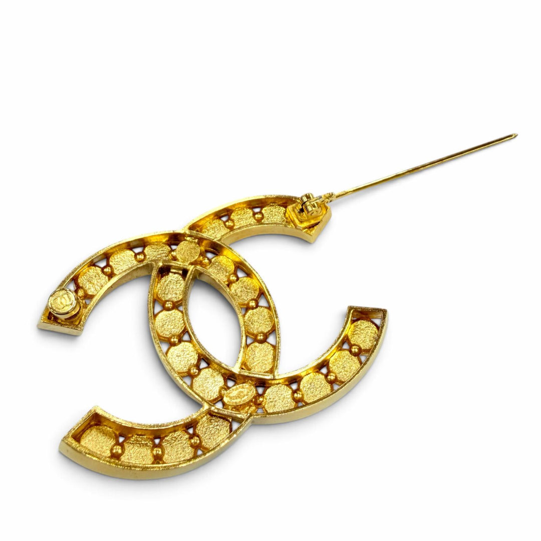 極美品☆CHANEL シャネル P22A メディエダール コレクション ラインストーン ココマーク ブローチ ゴールド フランス製 箱・保存袋付き