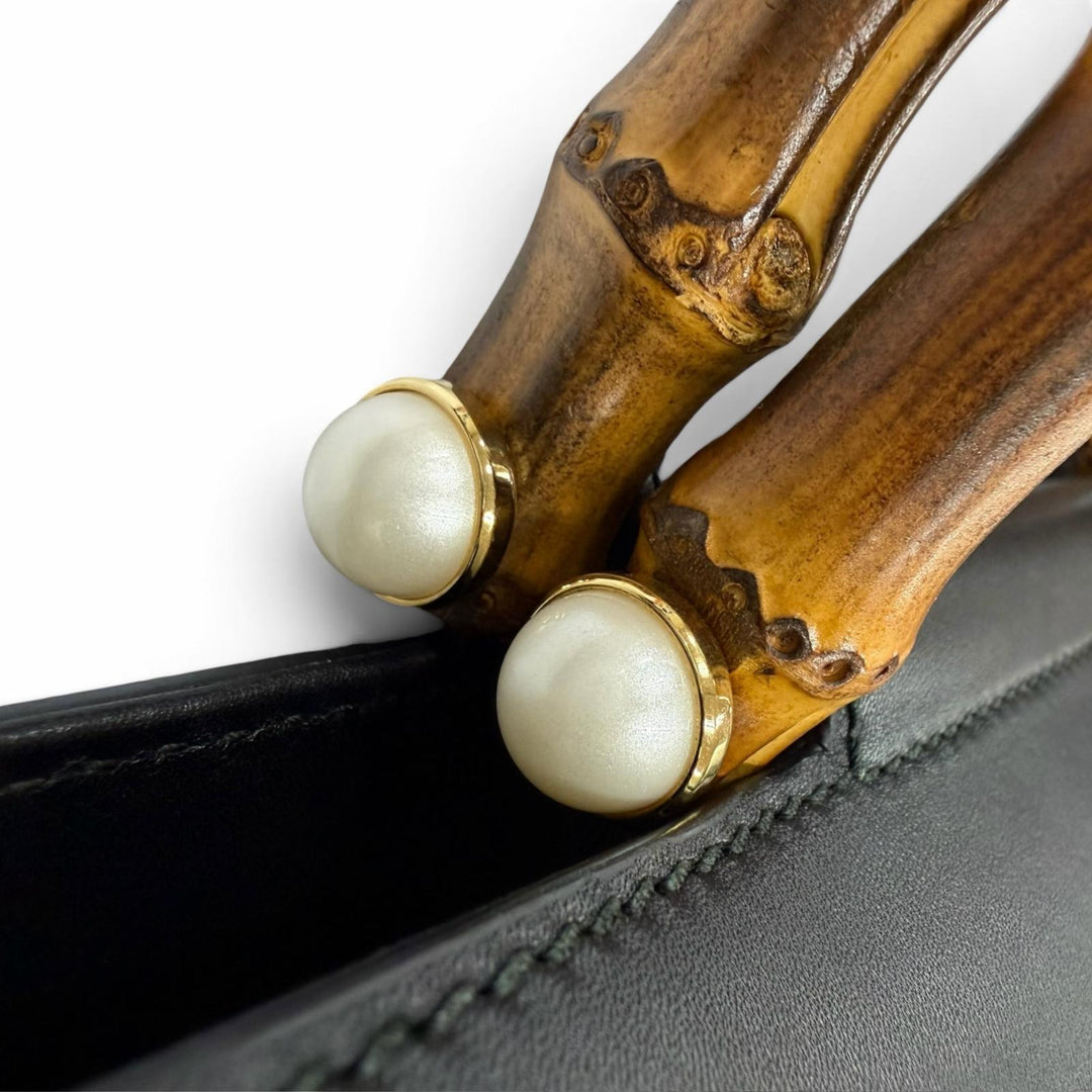 極美品☆GUCCI グッチ 45376 ニムフェア ミディアム バンブー エコパール 2way レザー ショルダーバッグ ハンドバッグ ブラック 保存袋付