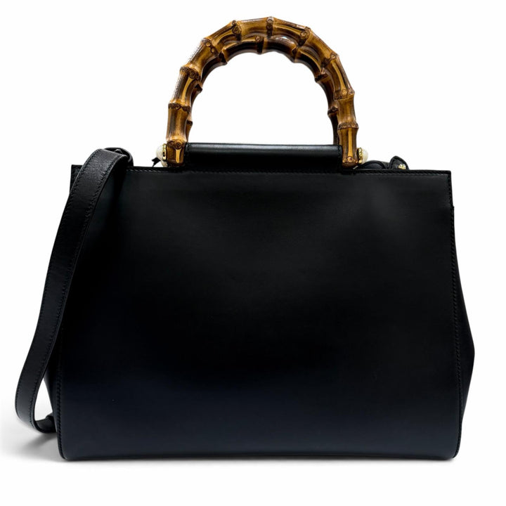 極美品☆GUCCI グッチ 45376 ニムフェア ミディアム バンブー エコパール 2way レザー ショルダーバッグ ハンドバッグ ブラック 保存袋付