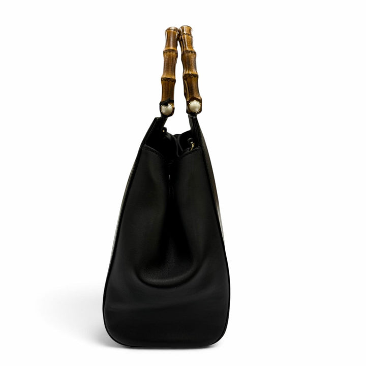 極美品☆GUCCI グッチ 45376 ニムフェア ミディアム バンブー エコパール 2way レザー ショルダーバッグ ハンドバッグ ブラック 保存袋付