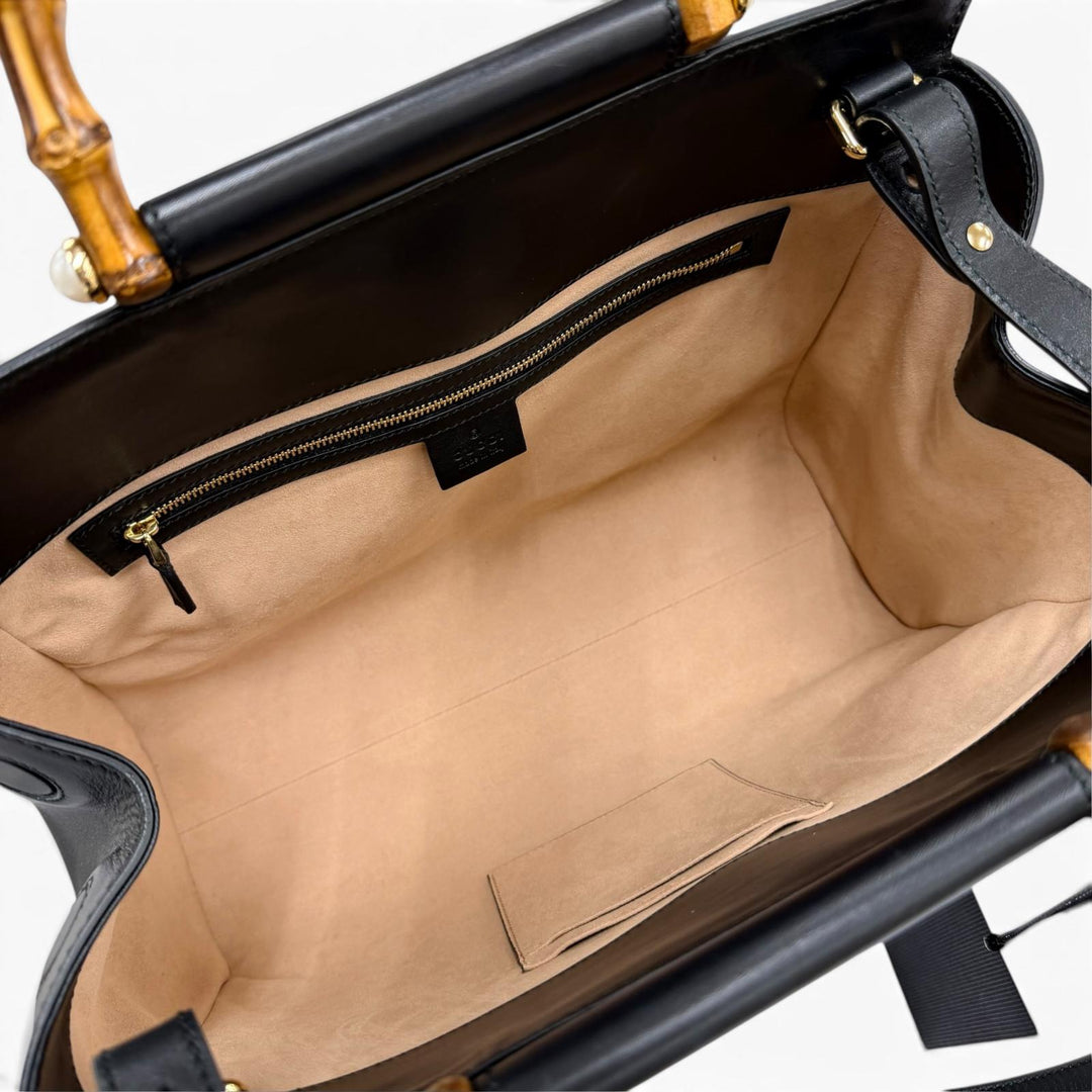 極美品☆GUCCI グッチ 45376 ニムフェア ミディアム バンブー エコパール 2way レザー ショルダーバッグ ハンドバッグ ブラック 保存袋付
