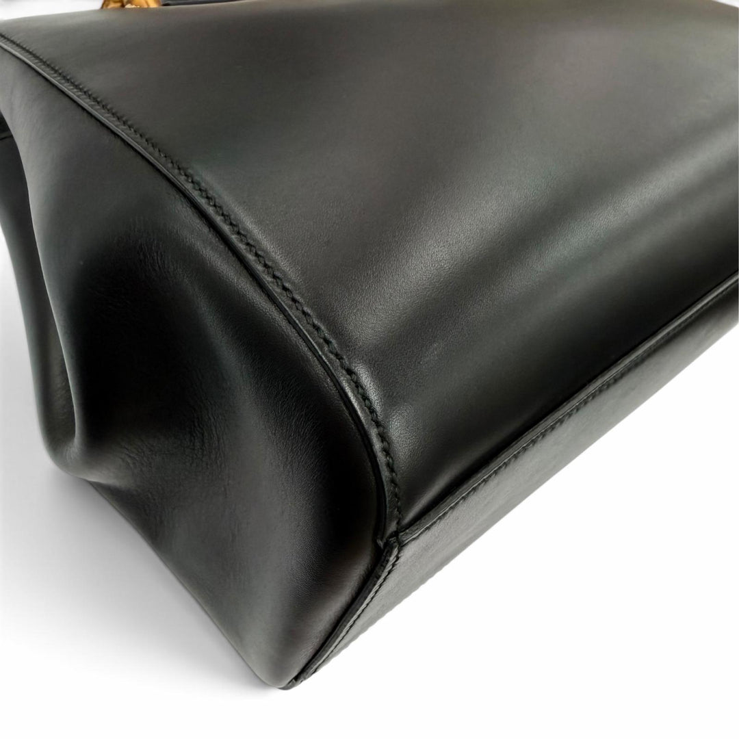 極美品☆GUCCI グッチ 45376 ニムフェア ミディアム バンブー エコパール 2way レザー ショルダーバッグ ハンドバッグ ブラック 保存袋付